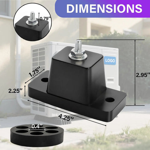 8 Pack Rubber Vibration Isolator Mounting Brackets For Outdoor Mini Split AC Condensers with dimensions and features