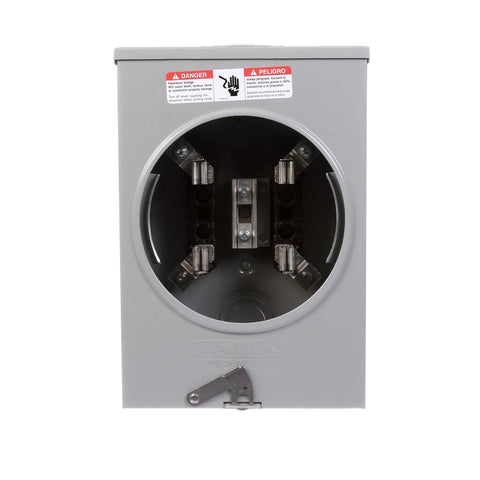 135 Amp Four Jaw Ringless Meter Socket With Ringless Cover for overhead and underground feed, front view