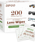 Dipoo Lens Wipes box, 200-count, pre-moistened, individually wrapped for eyeglasses & sunglasses