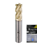 Front view of Speed Tiger INTA carbide roughing end mill, 1/4 in shank, ZrN coating, 4-flute