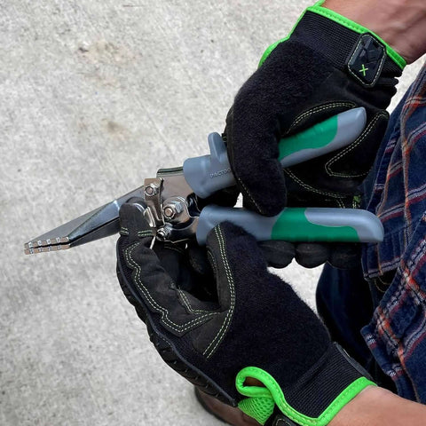 Person using Sheet Metal Hand Seamer With 1/4 Inch Increment Marks, Heavy-Duty Steel Build, Comfortable Grip, Precise Seaming