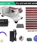 Heavy Duty 350W Wet Bench Sander With Digital Speed Control And Electric Knife Sharpener including 10 sand belts and accessories.
