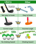 Comparison image of toddler golf club features, showcasing durability and safety differences of the set.