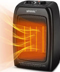 Front view of Compact Ceramic Space Heater With 1500W And 900W Modes, 1 Second Fast Heat, Thermostat Control, black model emitting heat
