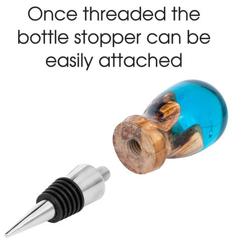 DIY Bottle Turning Kit With Five Classic Chrome Stoppers and wooden acrylic piece ready to attach