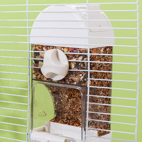 Bird Parent Approved House Shaped Automatic Bird Feeder And Water Dispenser For Parrots And Parakeets Clear large capacity feeder with adjustable portion control.