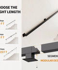 Hella Sturdy Indoor Stair Handrail 9 FT Modern Wrought Iron Railing With Dope Matte Black Powder Coated Finish Reinforced Square Design For Farmhouse Decor with installation guide