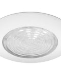 Six Inch White Recessed Shower Ceiling Trim With Glass Fresnel Lens Fits Standard 6 Inch Can Housing, top view with lens.