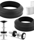 Heavy Duty Universal Toilet Tank To Bowl Gasket And Stainless Steel Bolt Kit, parts include rubber gaskets and bolts for installation.