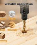 Premium Dope Wood Countersink Drill Bit Set With Titanium Coated HSS drilling into wood, highlighting versatile material use