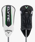 Elyte X Hybrid With Adjustable Heel Toe Weights For Custom Shot Shape, club headcovers in white and black, Callaway branding visible