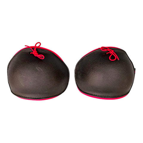 Black HEMA Knee Guards with hard plastic shell and padded interior for maximum protection in sparring, top view