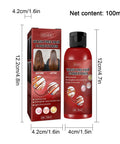 Red 100ml bottle and box of Eelhoe Wash Free Hair Conditioner with dimensions, used for smooth and nourished hair.
