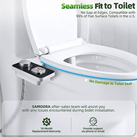 Must Have Non Electric Cold Water Bidet Toilet Seat Attachment With Pressure Controls And Retractable Self Cleaning Dual Nozzles For Front And Rear Wash In Black installed on toilet