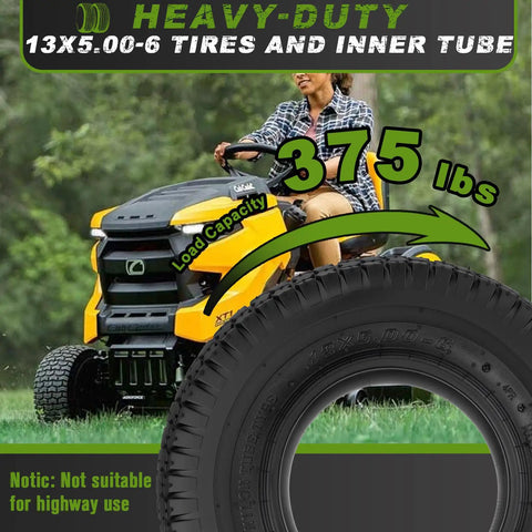 13x5.00-6 Tires And Inner Tubes 4 Pack Set TR 13 Straight Valve Stem for lawn mowers and garden carts, 375 lbs capacity