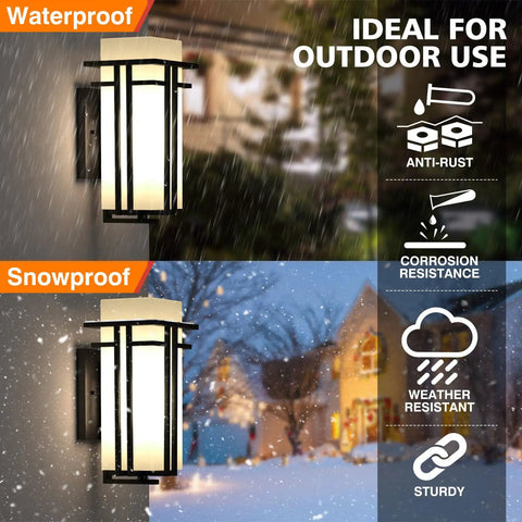 Modern Outdoor Wall Light With Frosted Glass, Aluminum Exterior Lantern for House, Garage, Porch, Carport, Weatherproof, Rust Resistant