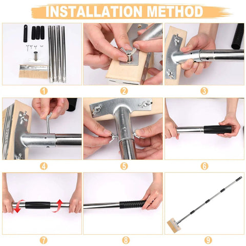 Installation method for 7-Inch Deck Stain Brush Applicator With 60-Inch Long Handle Wide 7 By 2 Inch Brush Head For Fast Even Coverage