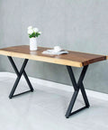 Rock Solid Metal Table Legs Two Piece Set No Sweat Setup With Rust Proof Matte Black Finish and Lock Tight Adjustable Foot Pads for Stylish Dining Coffee Tables and Benches with wooden table and decor.