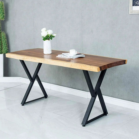 Rock Solid Metal Table Legs Two Piece Set No Sweat Setup With Rust Proof Matte Black Finish and Lock Tight Adjustable Foot Pads for Stylish Dining Coffee Tables and Benches with wooden table and decor.