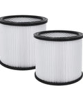 Two pleated replacement cartridge filters for 5 gallon wet dry vacuum cleaners 90304 9030400 903-04 with black circular borders.