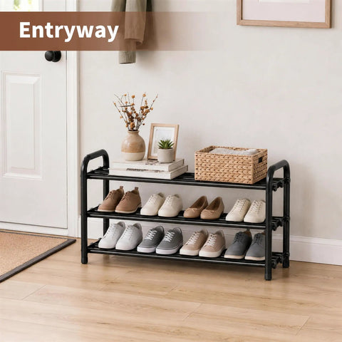 3 Tier Expandable Shoe Rack With Adjustable Telescopic Design For Entryway Or Walk In Closet Sneaker Storage Organizer To Stack Your Fresh Kicks And Keep The Setup Tight Heavy Duty Top Notch Shelving Unit