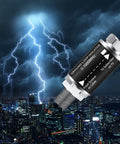 Ultimate TV Audio Noise Eliminator for Cable and Antenna Coax 75 Ohm Ground Loop Isolator against stormy night skyline