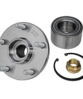 Beefed Up Front Wheel Bearing Hub Replacement Kit For 1992 Through 2003 Toyota Camry Sienna Solara Lexus ES300 RX300 And 1999 Through 2004 Avalon FWD Five Lug Hubs featuring hub, bearing, nut, and ring components.