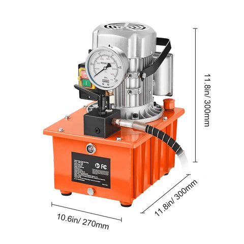 Heavy Duty Electric Hydraulic Pump Setup With Extended Remote Hose And Simple Lever Switch High Pressure For Industrial Press And Jack Jobs Workhorse Reliability All Day Long