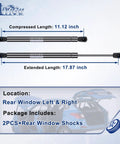 Rear Window Lift Gas Struts Pair For Honda Pilot 2009 To 2015 Back Glass Shocks Replacement Supports, compressed and extended view