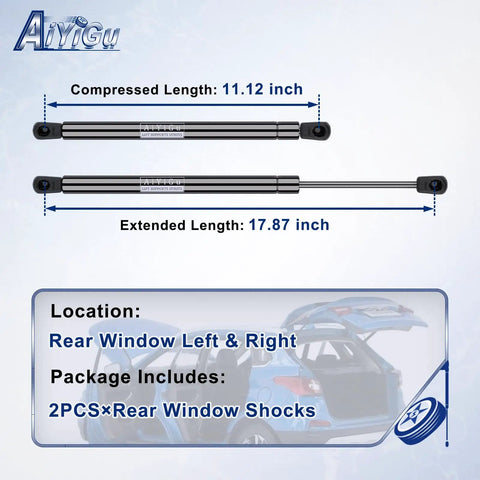 Rear Window Lift Gas Struts Pair For Honda Pilot 2009 To 2015 Back Glass Shocks Replacement Supports, compressed and extended view