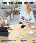 Office scene with 6 In 1 USB Charging Station For Multiple Devices, 100W Fast Charging Hub With Type C And USB A Ports on table