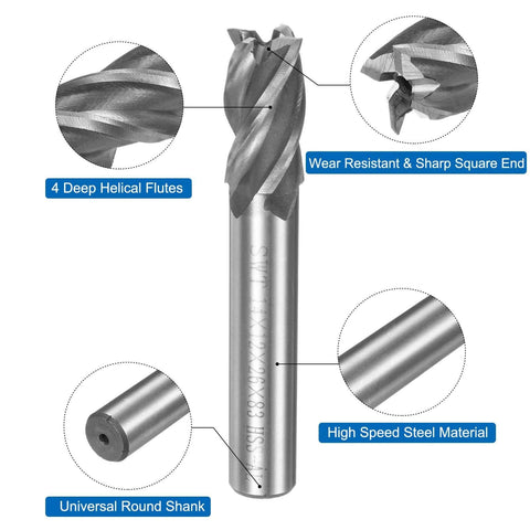 End mill cutter, 4-flute spiral, HSS, straight shank, 14x12x26x83mm