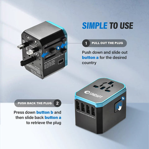 All In One Global Travel Adapter For Europe UK Australia And US With 1 AC Outlet 1 USB-C Port And 4 USB-A Ports, instruction guide