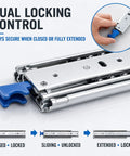 Beefy Heavy Duty Drawer Slides With Lock 500 Lb Capacity Full Extension Side Mount Ultra Smooth Quiet Operation Industrial Grade Steel Ball Bearings Durable 2.5mm Q235 Steel, dual locking detail