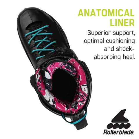 Cruiser Womens Fitness Inline Skates With Molded Hard Shell Black Aqua Color Urban Performance Skates anatomical liner view