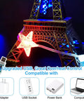 Hanging Star Curtain Lights For Window With 70 Star String Lights USB Plug In 8 Modes Twinkle Fairy Lights Lit Red White Blue Holiday Decor For Independence Day Memorial Day Fourth Of July 10ft By 2.6ft near Eiffel Tower model