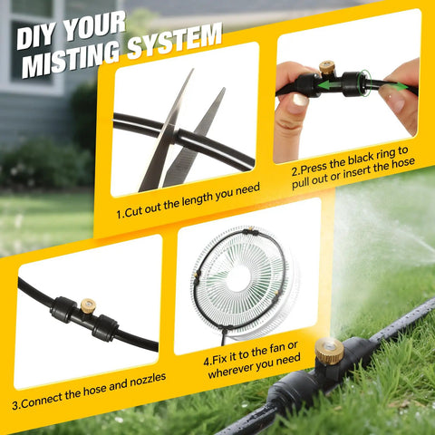 Installation steps of Outdoor Patio Garden Misting System With 50 Ft Line And 17 Nozzles Preassembled Misters Water Filter Brass Adapter