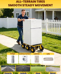 Beast Mode Six Wheel All Terrain Furniture Dolly Moves Heavy Loads up to 1500 Lbs Heavy Duty Moving Cart 35x18 Inches with Rust Proof Welded Frame and Non Marking Pads for Smooth Transport Anywhere Without Breaking a Sweat During Moves, fridge on six-wheel dolly over concrete