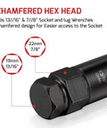 Chamfered hex head design of 16 Piece Wheel Lock Key Set With SAE And Metric Keys for easy access to sockets and lug removal