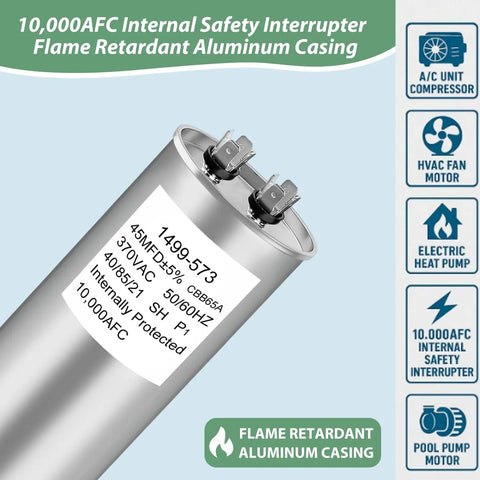 RV Air Conditioner Run Capacitor 45 MFD 370V AC Replacement For Coleman Mach Fan Motors with flame retardant aluminum casing
