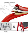 Close-up view of red steel layers and anti-slip steps on Two Step Folding Ladder With Wide Anti Slip Pedals And Handrails, Lightweight Portable Kitchen Stool.