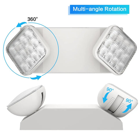 4 Pack Led Emergency Lights For Biz With Battery Backup, Hard Wired, UL 924 Certified, showing adjustable dual-heads