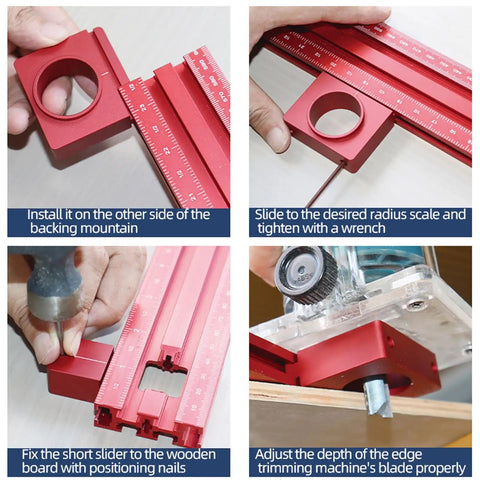 Adjustable Aluminum Router Template Square Frame 800mm Rail Guide System for Woodworking with radius scale and trim adjustments.
