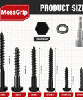 Product size chart with MossGrip Rugged 5/16 In By 3 In Lag Screws With Washers Black Zinc Plated for wood construction