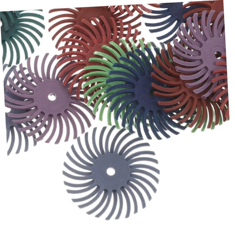 Colorful radial bristle discs from the Radial Bristle Disc Buffing Wheel Kit With 3mm Shank For Fine Detailing, Spiral Flap Wheel Sanding.