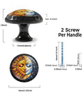 Boho Sun And Moon Face Cabinet Knobs 4 Pack, Stained Glass Mosaic Handles dimensions and screws shown