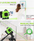 Super Handy Pro DIY 360 Degree Laser Level Self Leveling with four green beams for leveling and picture hanging
