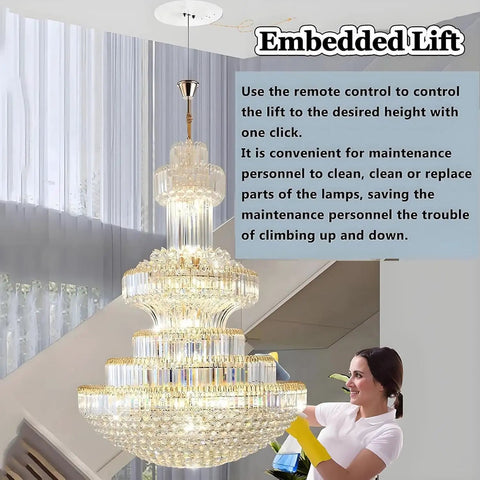 Heavy Duty Electric Chandelier Lift Kit With Remote Controls For Huge Pendant Lights Holds 88 Lbs Capacity for easy lamp cleaning.
