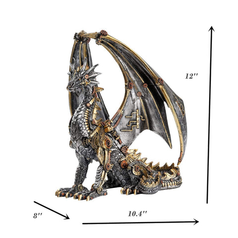Dope Steampunk Dragon Statue Resin Sculpture With Gears And Metallic Finish For Home Decor And Man Cave Gothic Retro Look Collectible Dragon Figurine 12 Inch Tall