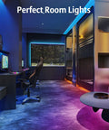 Music Sync RGB LED Strip Lights With App And Remote Control 50 Ft Two Rolls Multicolor Ambiance in gaming room setup